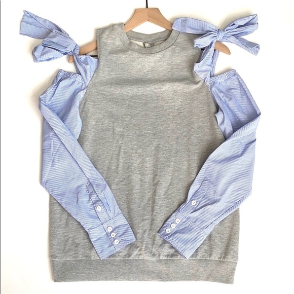 *GRAY* ASOS Cloud Stripe Cold-Shoulder Top, Size 4 - Picture 5 of 16